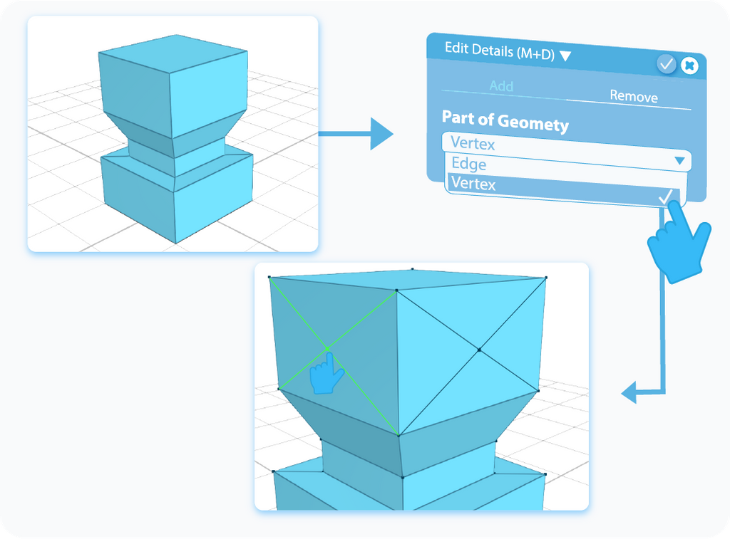 Selecting the Add Vertex option from the geometry drop-down list in the Edit Details